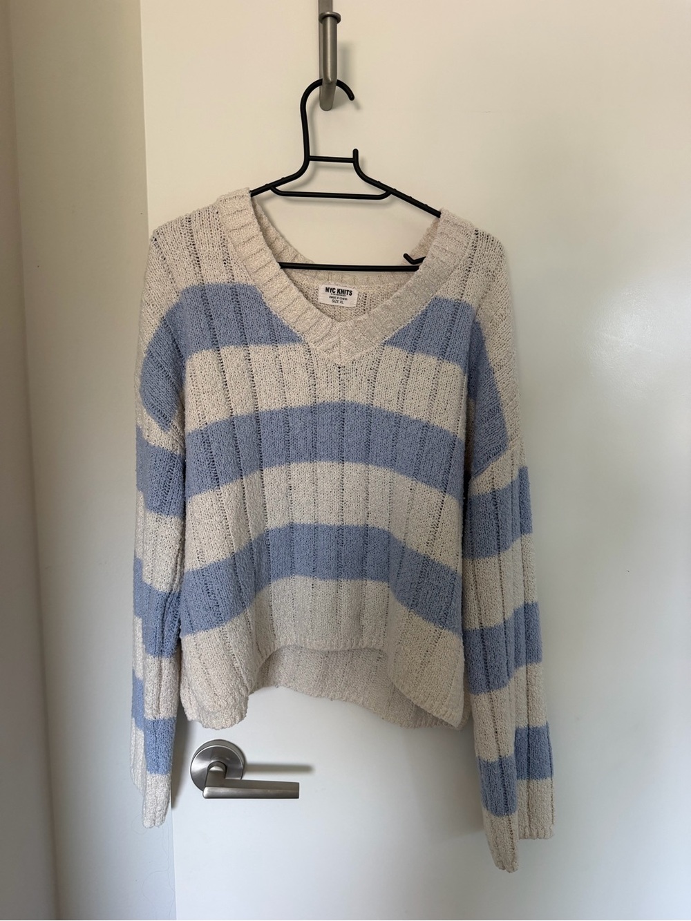 Striped Sweater - Cream & Light Blue
